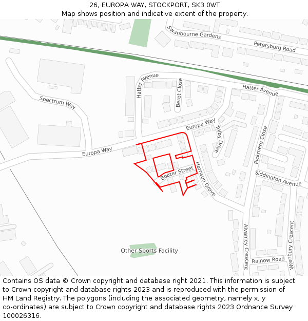 26, EUROPA WAY, STOCKPORT, SK3 0WT: Location map and indicative extent of plot