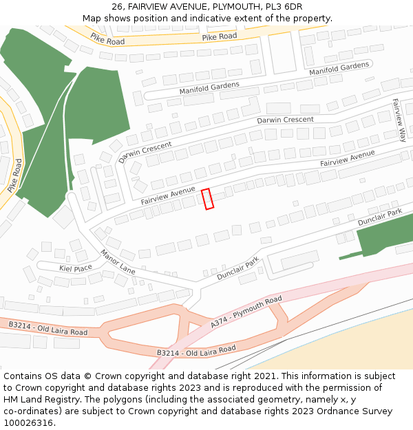 26, FAIRVIEW AVENUE, PLYMOUTH, PL3 6DR: Location map and indicative extent of plot