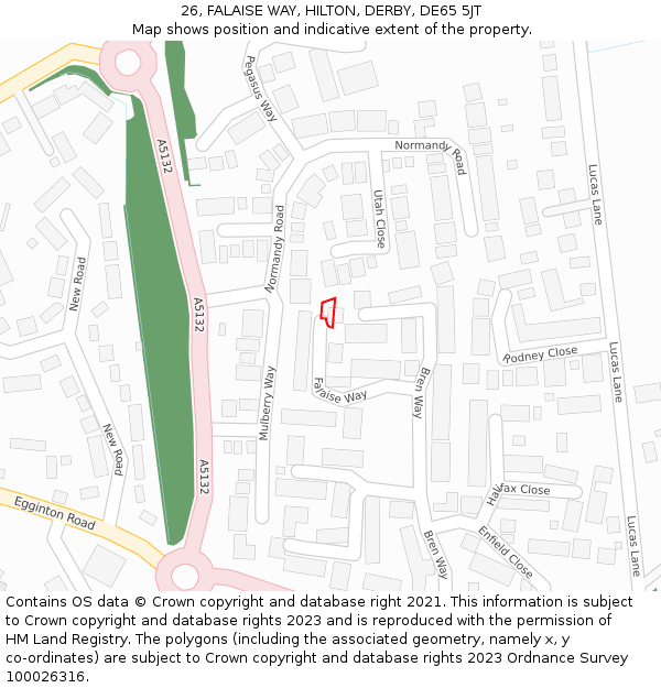 26, FALAISE WAY, HILTON, DERBY, DE65 5JT: Location map and indicative extent of plot