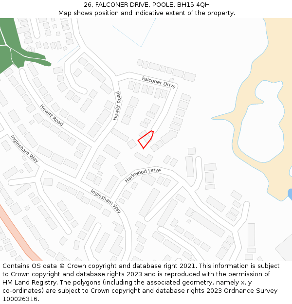 26, FALCONER DRIVE, POOLE, BH15 4QH: Location map and indicative extent of plot