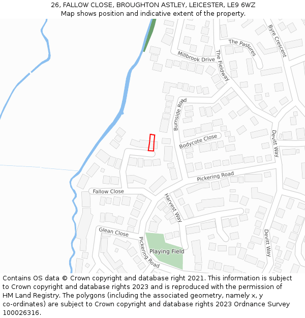 26, FALLOW CLOSE, BROUGHTON ASTLEY, LEICESTER, LE9 6WZ: Location map and indicative extent of plot