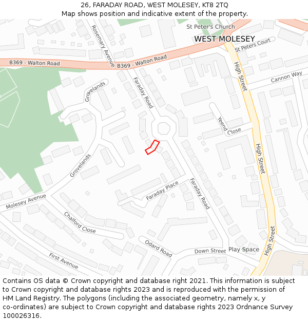 26, FARADAY ROAD, WEST MOLESEY, KT8 2TQ: Location map and indicative extent of plot