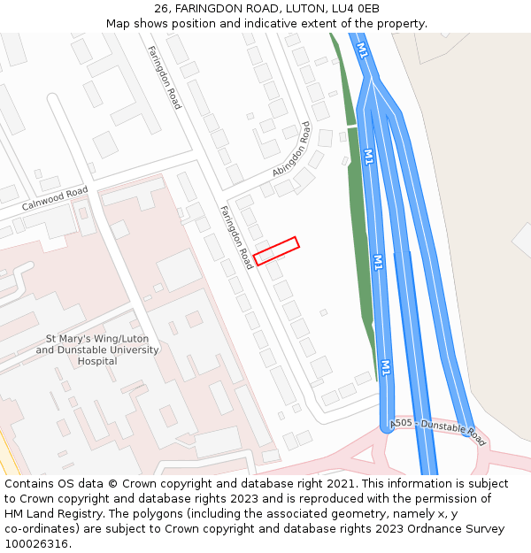 26, FARINGDON ROAD, LUTON, LU4 0EB: Location map and indicative extent of plot