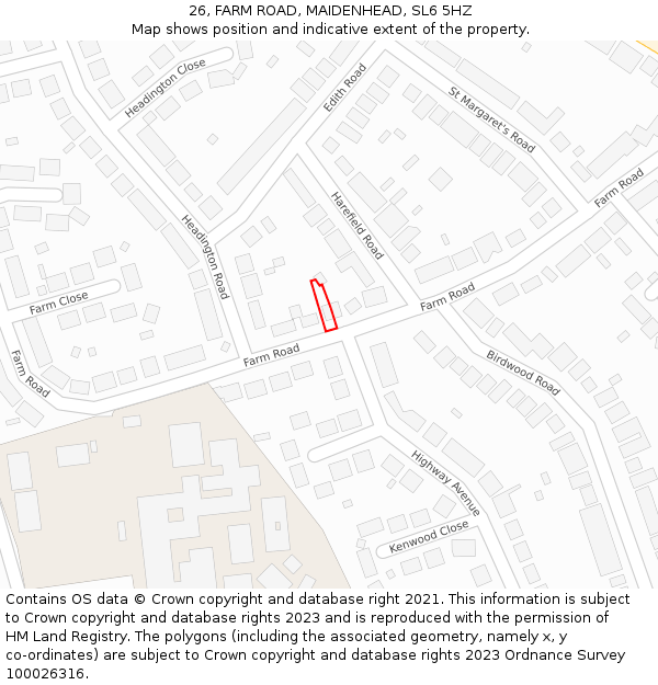26, FARM ROAD, MAIDENHEAD, SL6 5HZ: Location map and indicative extent of plot