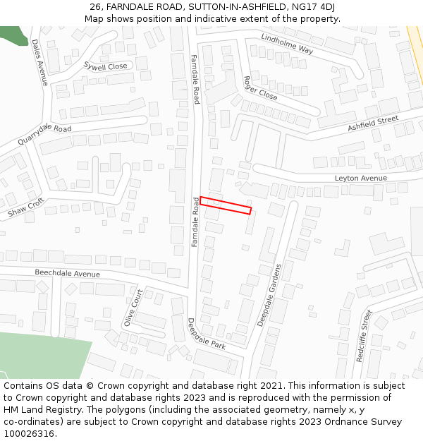 26, FARNDALE ROAD, SUTTON-IN-ASHFIELD, NG17 4DJ: Location map and indicative extent of plot