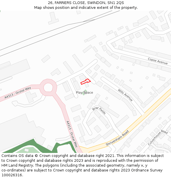 26, FARRIERS CLOSE, SWINDON, SN1 2QS: Location map and indicative extent of plot