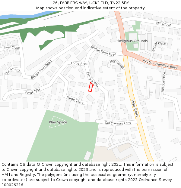 26, FARRIERS WAY, UCKFIELD, TN22 5BY: Location map and indicative extent of plot