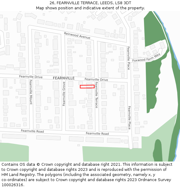 26, FEARNVILLE TERRACE, LEEDS, LS8 3DT: Location map and indicative extent of plot