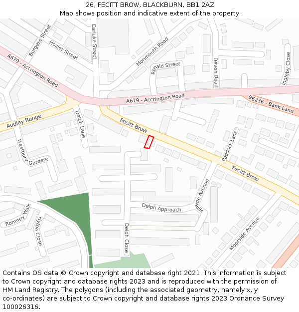 26, FECITT BROW, BLACKBURN, BB1 2AZ: Location map and indicative extent of plot