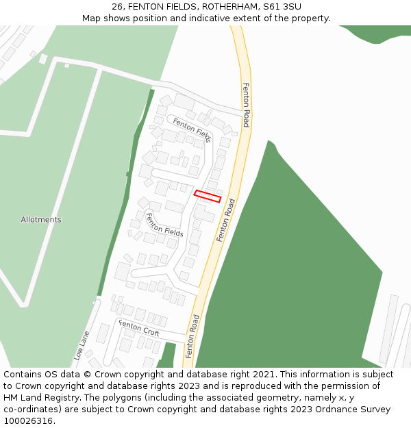 26, FENTON FIELDS, ROTHERHAM, S61 3SU: Location map and indicative extent of plot