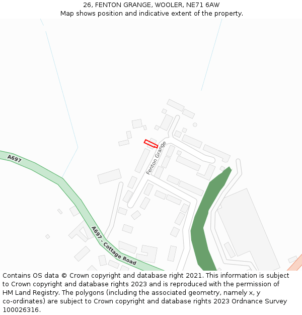 26, FENTON GRANGE, WOOLER, NE71 6AW: Location map and indicative extent of plot