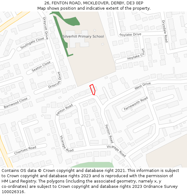 26, FENTON ROAD, MICKLEOVER, DERBY, DE3 0EP: Location map and indicative extent of plot