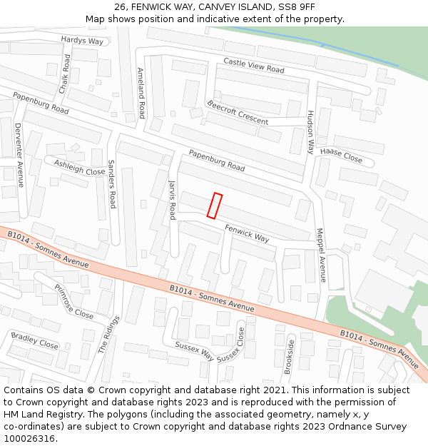 26, FENWICK WAY, CANVEY ISLAND, SS8 9FF: Location map and indicative extent of plot