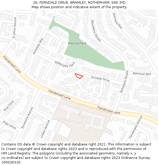 26, FERNDALE DRIVE, BRAMLEY, ROTHERHAM, S66 3YD: Location map and indicative extent of plot