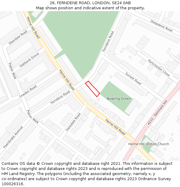 26, FERNDENE ROAD, LONDON, SE24 0AB: Location map and indicative extent of plot