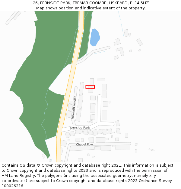 26, FERNSIDE PARK, TREMAR COOMBE, LISKEARD, PL14 5HZ: Location map and indicative extent of plot