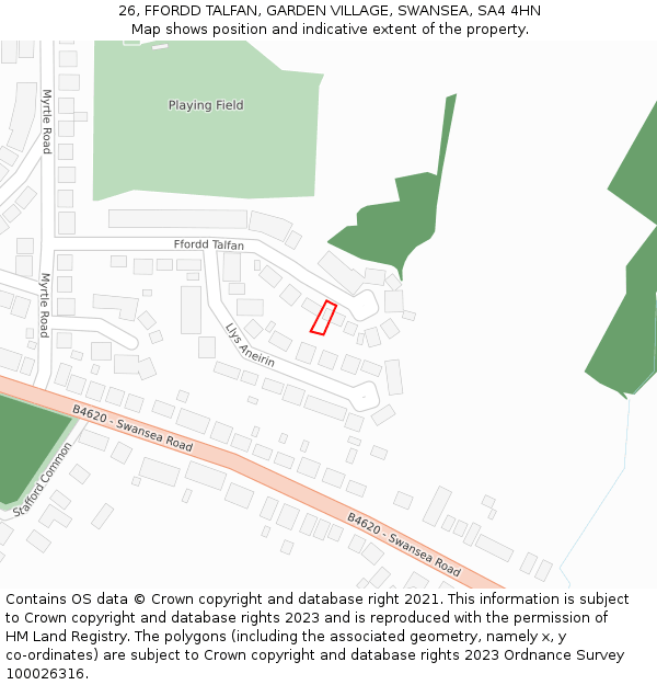 26, FFORDD TALFAN, GARDEN VILLAGE, SWANSEA, SA4 4HN: Location map and indicative extent of plot