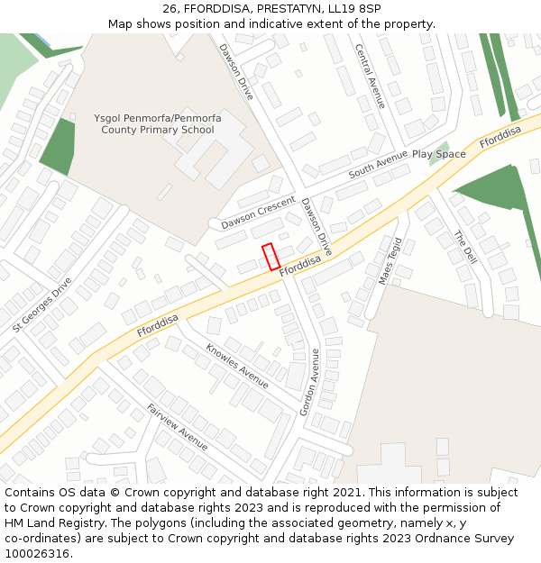 26, FFORDDISA, PRESTATYN, LL19 8SP: Location map and indicative extent of plot