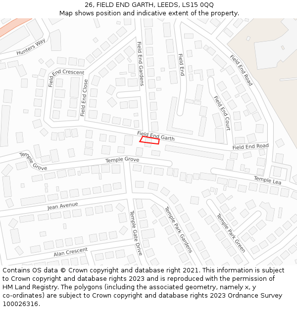 26, FIELD END GARTH, LEEDS, LS15 0QQ: Location map and indicative extent of plot