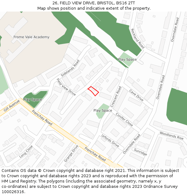26, FIELD VIEW DRIVE, BRISTOL, BS16 2TT: Location map and indicative extent of plot