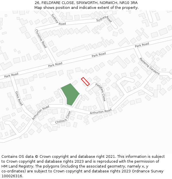 26, FIELDFARE CLOSE, SPIXWORTH, NORWICH, NR10 3RA: Location map and indicative extent of plot