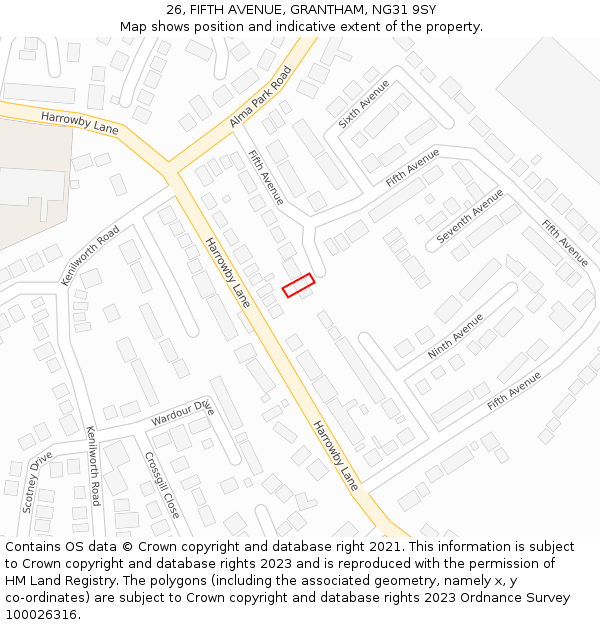 26, FIFTH AVENUE, GRANTHAM, NG31 9SY: Location map and indicative extent of plot