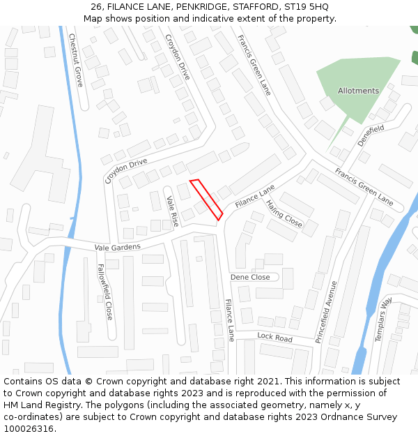 26, FILANCE LANE, PENKRIDGE, STAFFORD, ST19 5HQ: Location map and indicative extent of plot