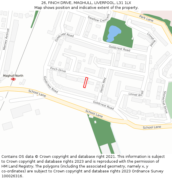 26, FINCH DRIVE, MAGHULL, LIVERPOOL, L31 1LX: Location map and indicative extent of plot