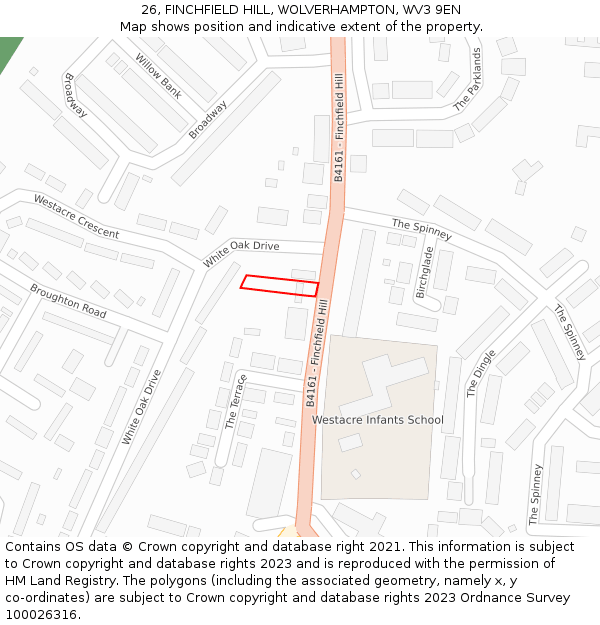 26, FINCHFIELD HILL, WOLVERHAMPTON, WV3 9EN: Location map and indicative extent of plot