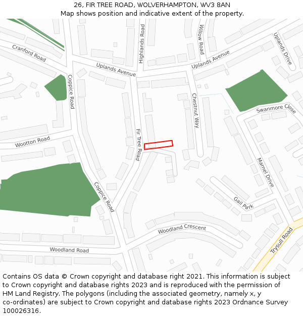 26, FIR TREE ROAD, WOLVERHAMPTON, WV3 8AN: Location map and indicative extent of plot