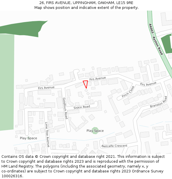 26, FIRS AVENUE, UPPINGHAM, OAKHAM, LE15 9RE: Location map and indicative extent of plot