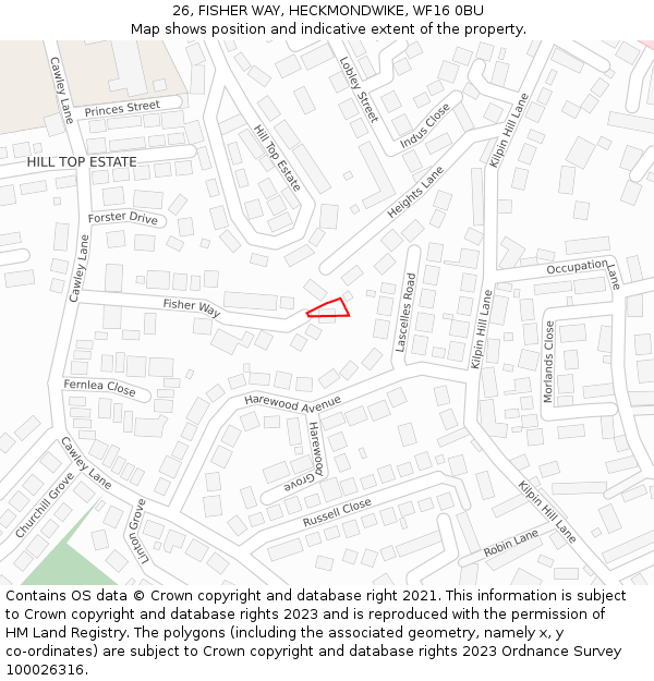 26, FISHER WAY, HECKMONDWIKE, WF16 0BU: Location map and indicative extent of plot