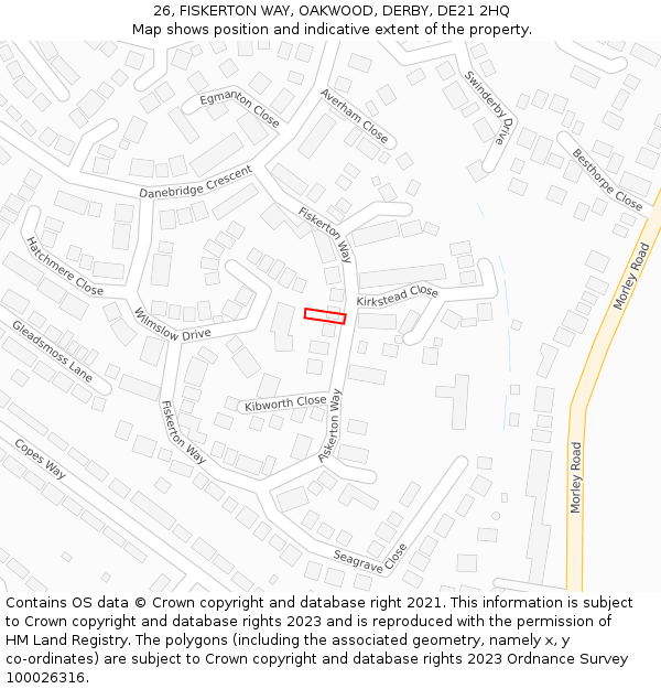 26, FISKERTON WAY, OAKWOOD, DERBY, DE21 2HQ: Location map and indicative extent of plot