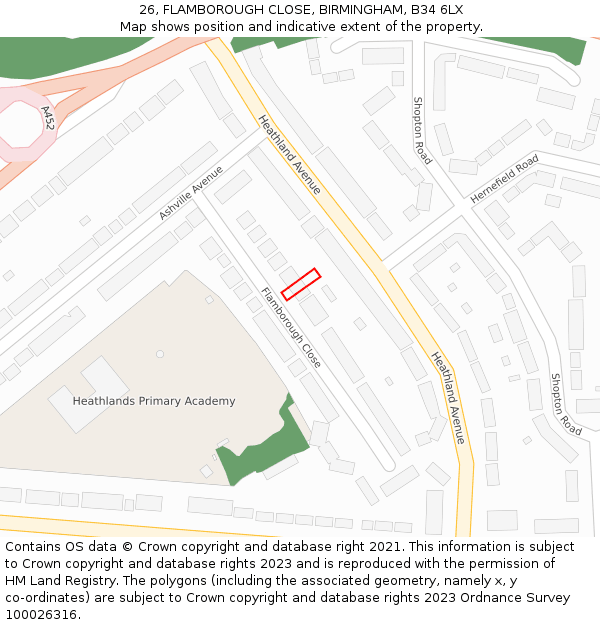 26, FLAMBOROUGH CLOSE, BIRMINGHAM, B34 6LX: Location map and indicative extent of plot