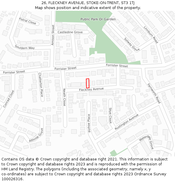 26, FLECKNEY AVENUE, STOKE-ON-TRENT, ST3 1TJ: Location map and indicative extent of plot