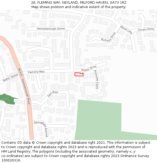 26, FLEMING WAY, NEYLAND, MILFORD HAVEN, SA73 1RZ: Location map and indicative extent of plot