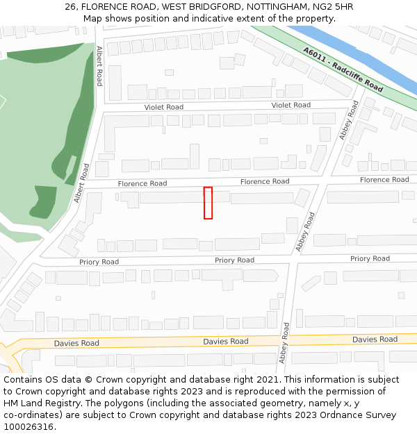 26, FLORENCE ROAD, WEST BRIDGFORD, NOTTINGHAM, NG2 5HR: Location map and indicative extent of plot