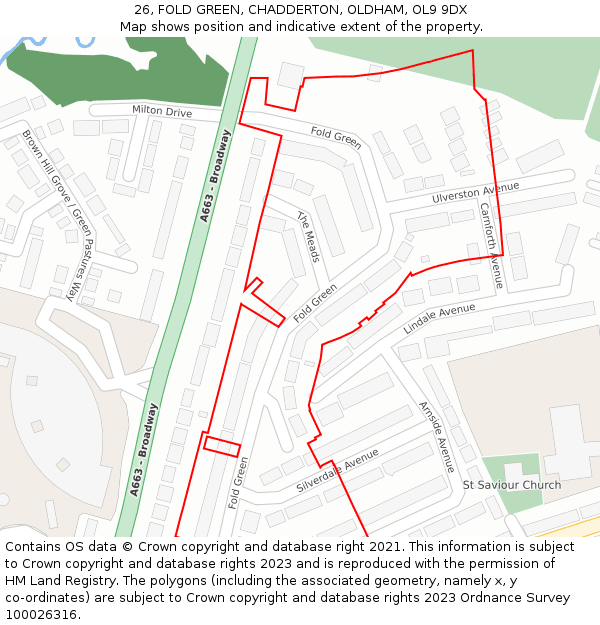 26, FOLD GREEN, CHADDERTON, OLDHAM, OL9 9DX: Location map and indicative extent of plot