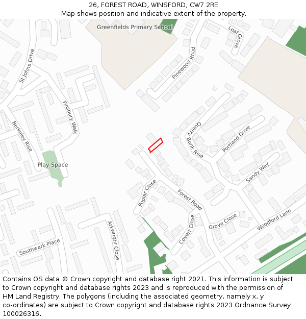 26, FOREST ROAD, WINSFORD, CW7 2RE: Location map and indicative extent of plot