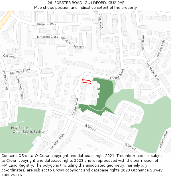 26, FORSTER ROAD, GUILDFORD, GU2 9AF: Location map and indicative extent of plot