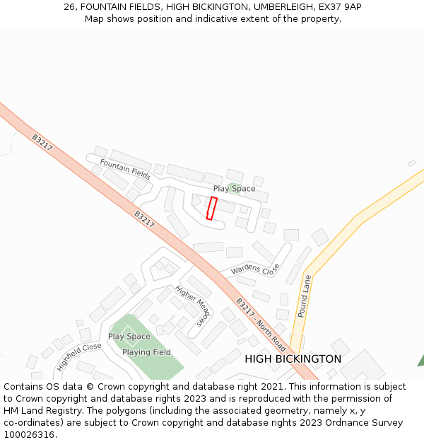 26, FOUNTAIN FIELDS, HIGH BICKINGTON, UMBERLEIGH, EX37 9AP: Location map and indicative extent of plot