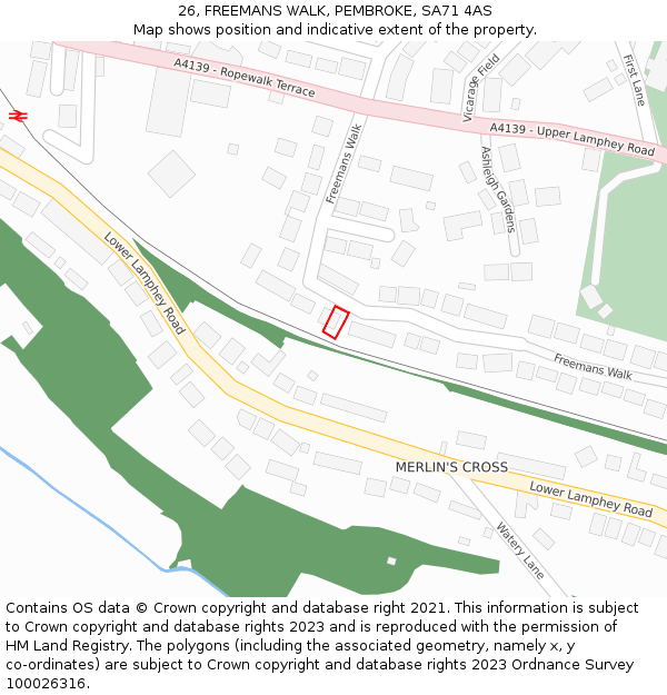 26, FREEMANS WALK, PEMBROKE, SA71 4AS: Location map and indicative extent of plot