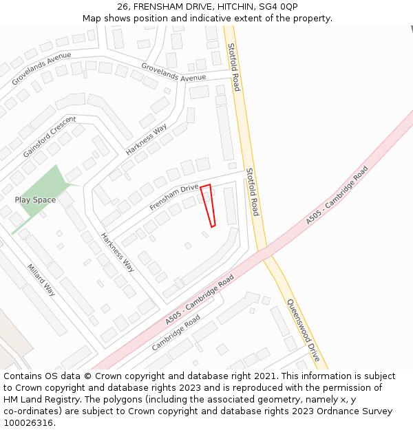 26, FRENSHAM DRIVE, HITCHIN, SG4 0QP: Location map and indicative extent of plot