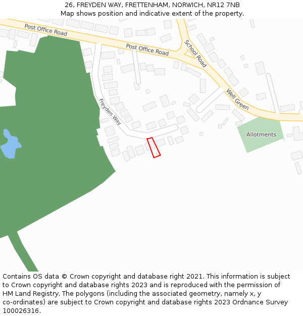 26, FREYDEN WAY, FRETTENHAM, NORWICH, NR12 7NB: Location map and indicative extent of plot