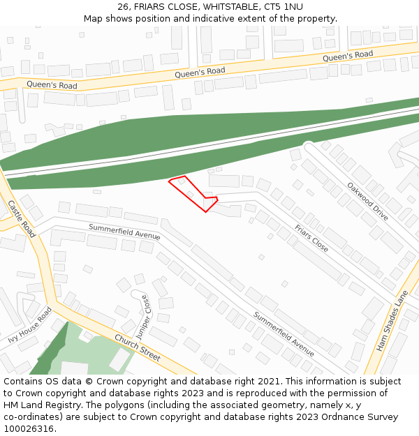 26, FRIARS CLOSE, WHITSTABLE, CT5 1NU: Location map and indicative extent of plot