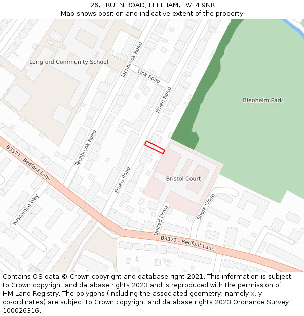 26, FRUEN ROAD, FELTHAM, TW14 9NR: Location map and indicative extent of plot