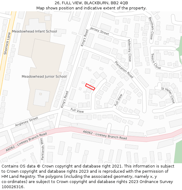 26, FULL VIEW, BLACKBURN, BB2 4QB: Location map and indicative extent of plot