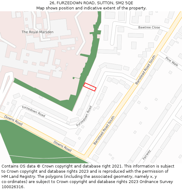 26, FURZEDOWN ROAD, SUTTON, SM2 5QE: Location map and indicative extent of plot