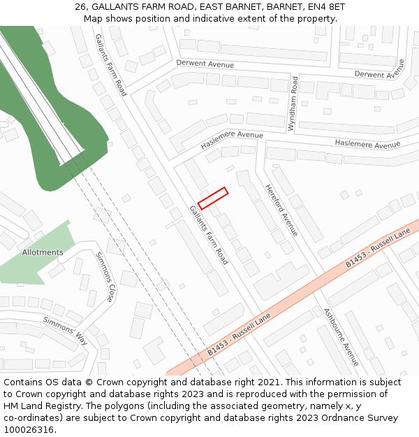 26, GALLANTS FARM ROAD, EAST BARNET, BARNET, EN4 8ET: Location map and indicative extent of plot