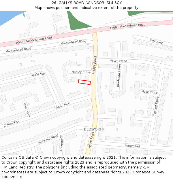 26, GALLYS ROAD, WINDSOR, SL4 5QY: Location map and indicative extent of plot